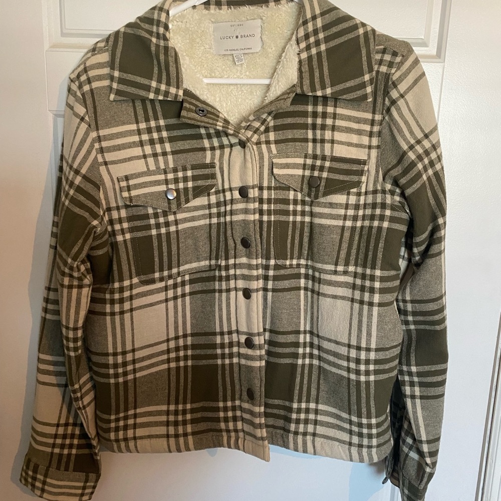 Lucky Brand Plaid Jacket in Green and Cream